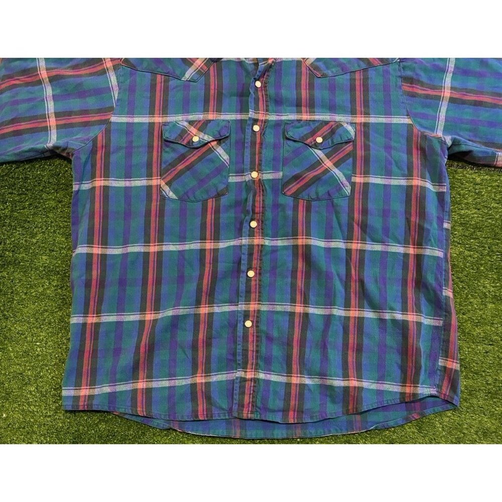 Vintage five brother shirt mens XL blue green pearl snap pockets western 39 - Picture 6 of 13